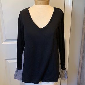V-neck l/s knit mix tee
